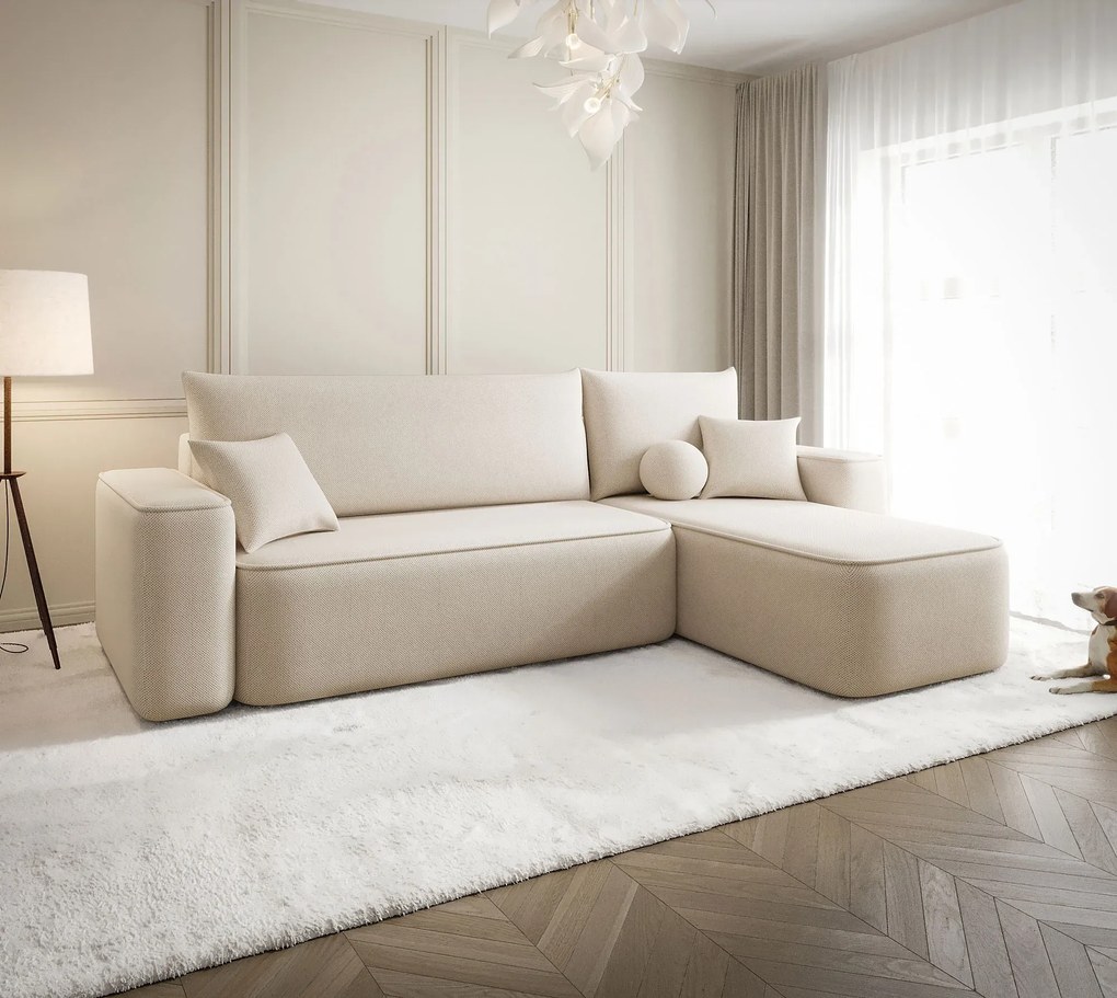 Beżowy narożnik tapicerowany z pojemnikiem F1-D36