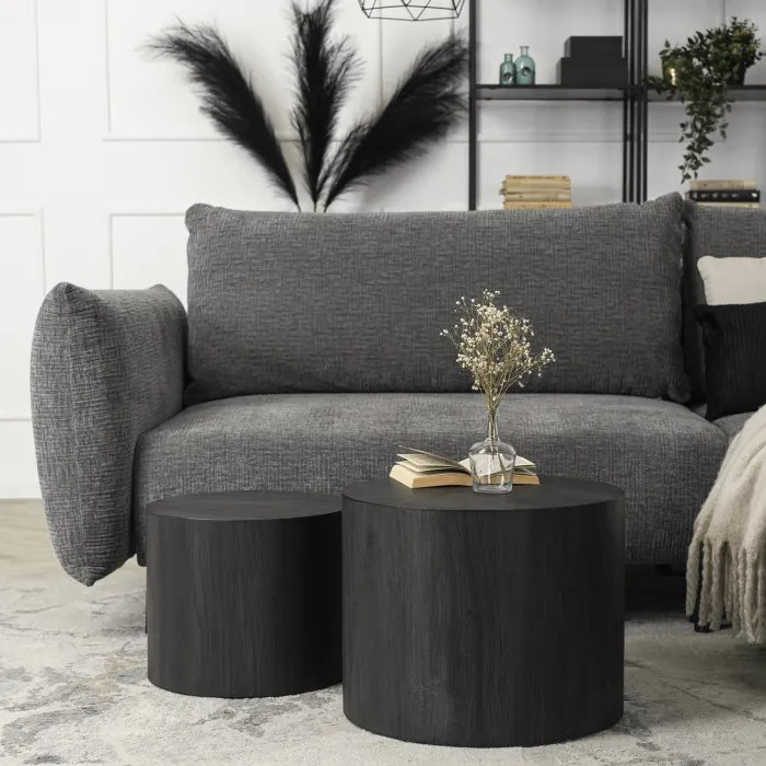 Zestaw Stolików Kawowych LEILA 38 cm/48 cm Czarny Loft