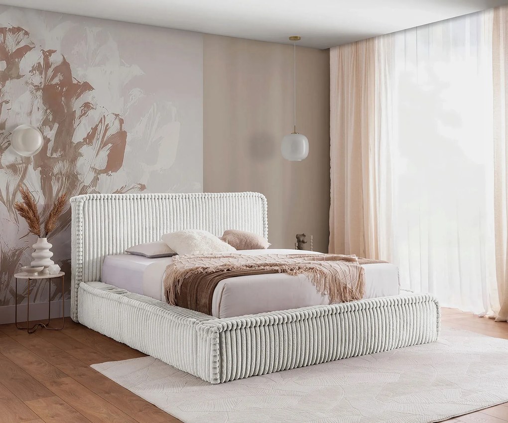 Jasnoszare sztruksowe łóżko z wejściem USB 5 rozmiarów E5-L96