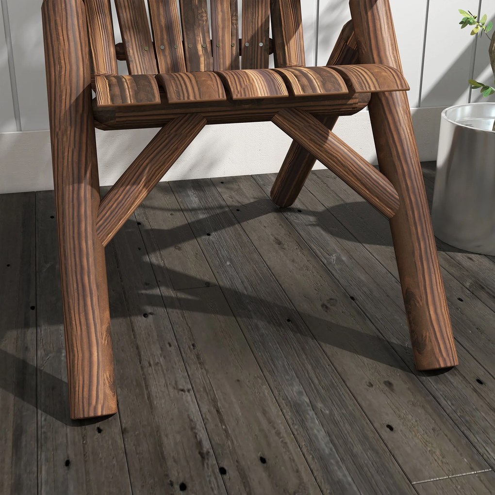 Outsunny Fotel ogrodowy, Zewnętrzny Fotel z Wysokim Oparciem, do 113 kg, Odporny na warunki atmosferyczne, Drewno Naturalne, Brązowy