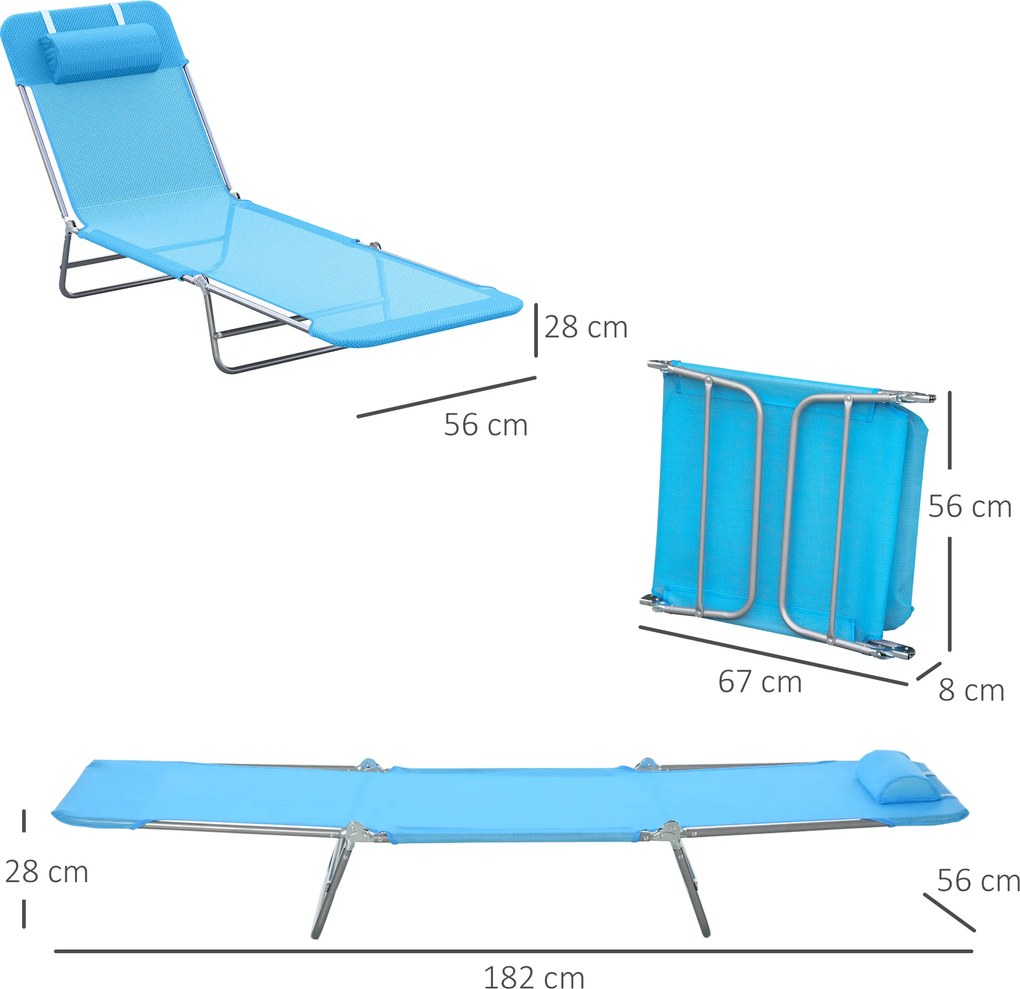 Outsunny Składany leżak ogrodowy z poduszką, 5-pozycyjne regulowane oparcie do 120 kg niebieski | Aosom PL