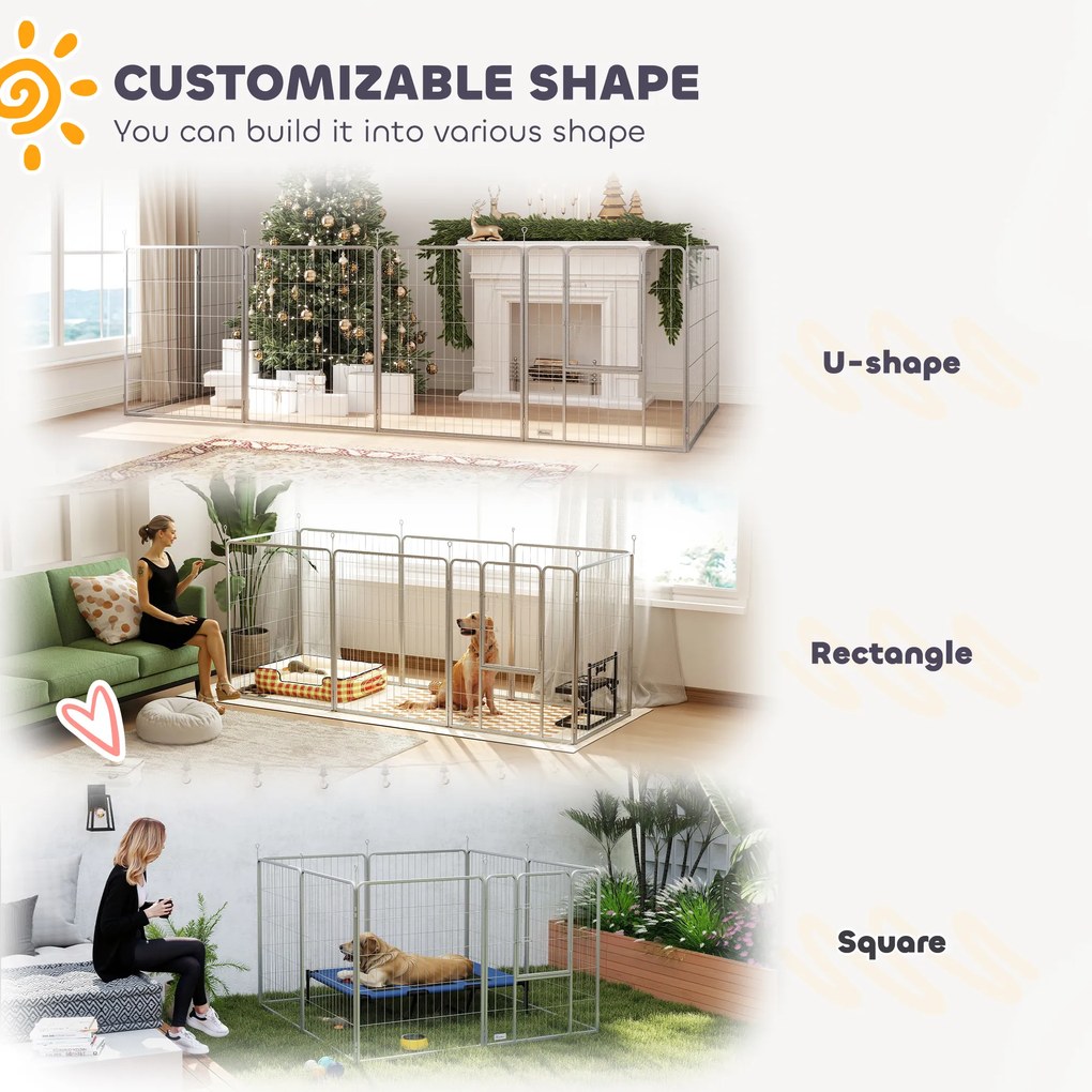 Wybieg dla zwierząt PawHut, ogrodzenie dla psów, elastyczny plac zabaw, nierdzewna stal