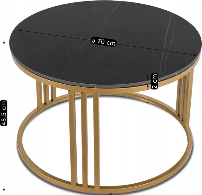 Stolik Kawowy KORIN 70 cm Czarny Marmur/Złoty Glamour