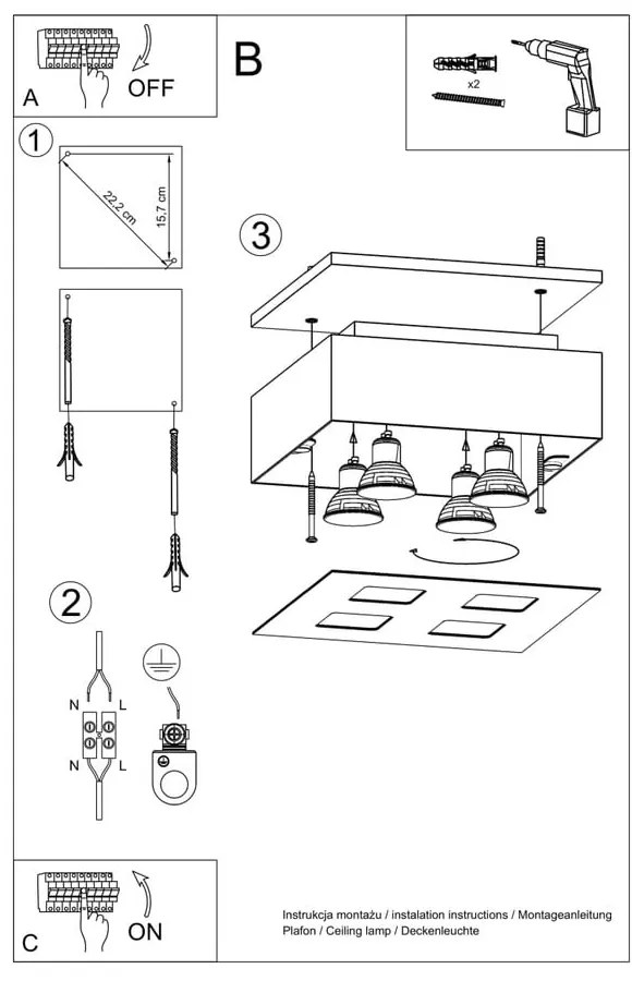 Biała lampa sufitowa z metalowym kloszem 24x24 cm Hydra – Nice Lamps