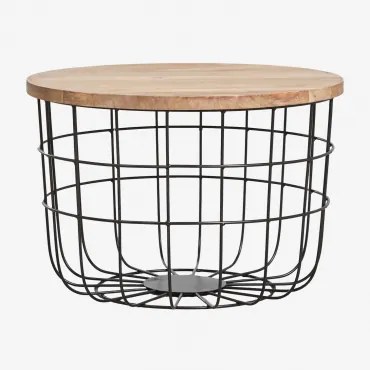 Round Coffee Table Ø62 Cm Made Of Mango Wood And Steel Ket Czarna - Sklum