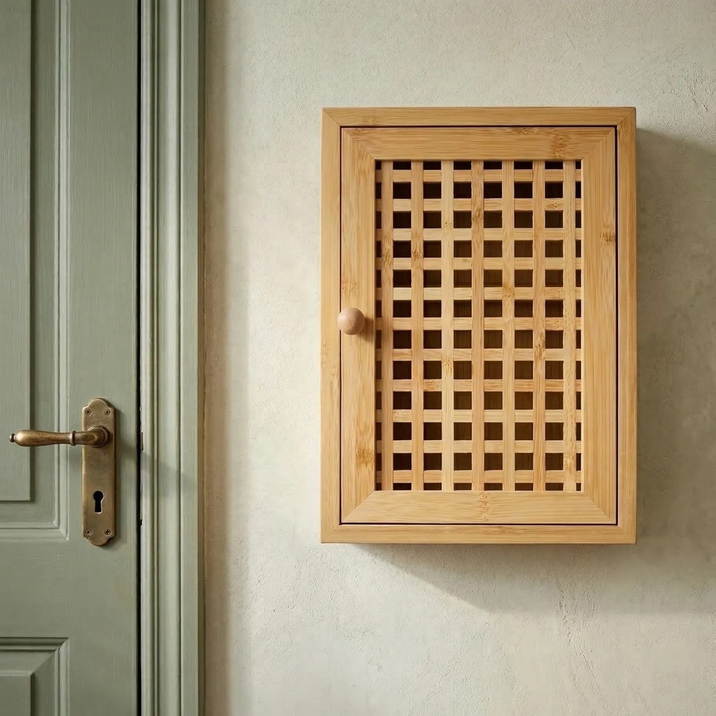 Wisząca szafka na klucze KIZU, 19 x 27 x 6 cm, bambus