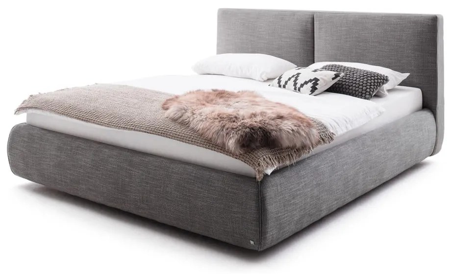 Ciemnoszare tapicerowane łóżko dwuosobowe ze schowkiem ze stelażem 180x200 cm Atesio – Meise Möbel