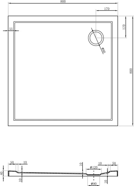 Mexen Flow brodzik kwadratowy slim 80 x 80 cm, czarny mat - 46S708080