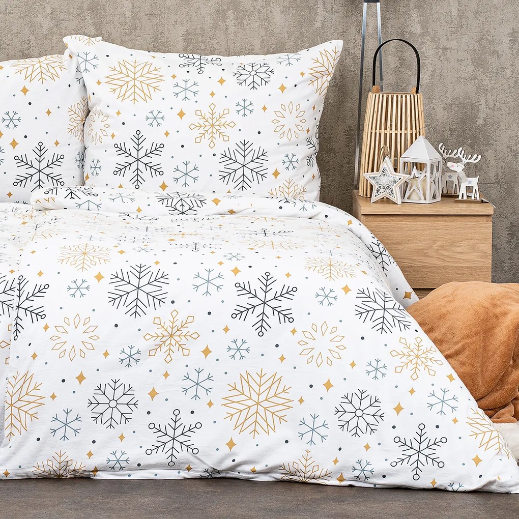 4Home Pościel flanelowa Frosty snowflakes, 220 x 200 cm, 2 szt. 70 x 90 cm