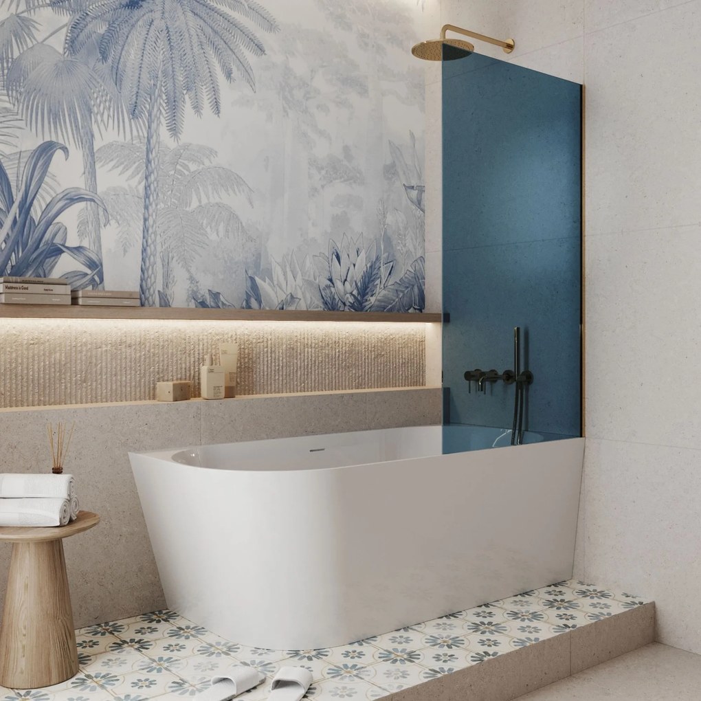 Parawan nawannowy prostokątny MOLIS Classic Blue szkło niebieskie | Różne rozmiary : Kolor profili kabiny - chrom / srebrny, Rozmiar - 80x150 cm