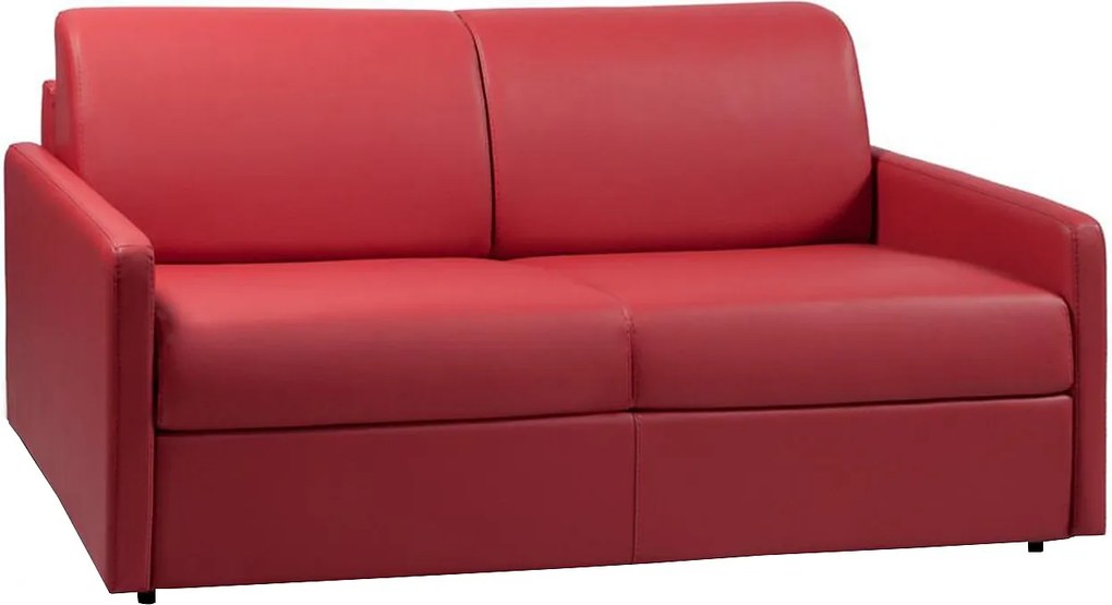 Kanapa 3-osobowa rozkładana typu expres z ekoskóry CALIFE - Czerwony - Miejsce do spania 140 cm - Materac 18 cm