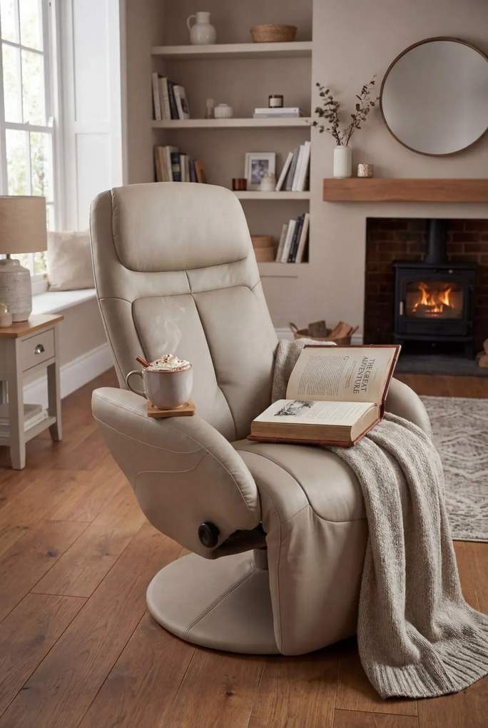 Rozkładany Obrotowy Fotel Wypoczynkowy Cappuccino R8-S12