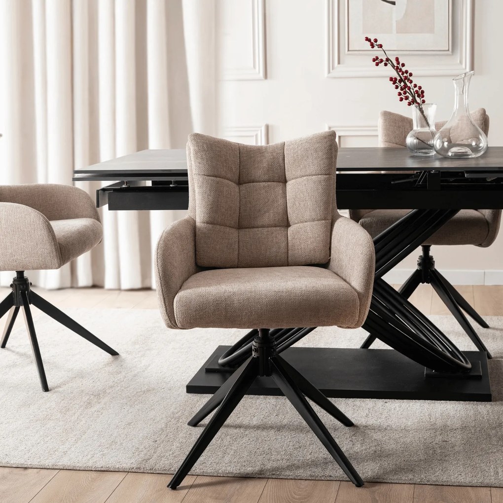 Krzesło Tapicerowane Obrotowe do Salonu JULY Beżowe Nowoczesne