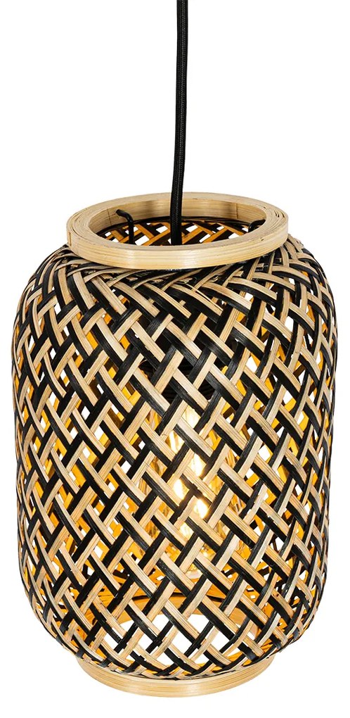 Orientalna lampa wisząca bambusowa z czarnym wykończeniem 3-światłowa - YvonneKolonialny Oswietlenie wewnetrzne