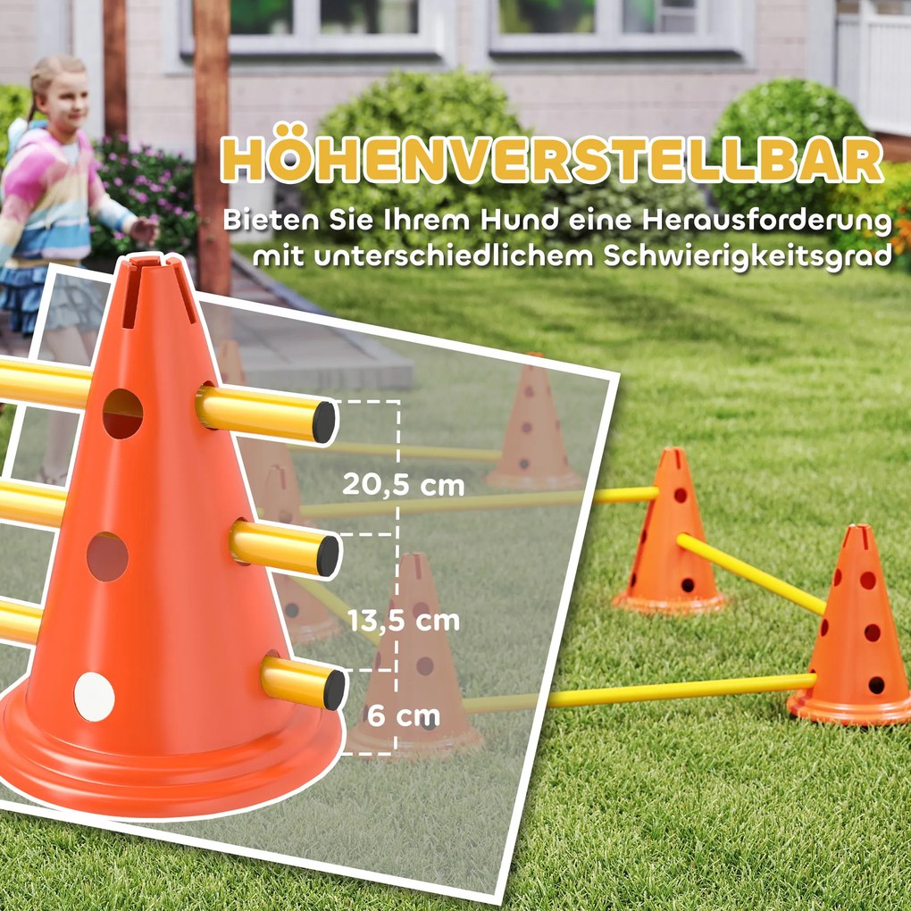 PawHut Zestaw Agility dla Psów 6-częściowy, Zestaw do Treningu z 12 Stożkami 6 Przeszkodami Torba