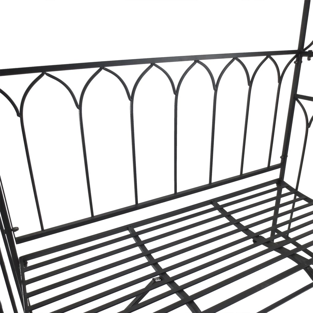 Outsunny Metalowa Pergola z Ławką - Czarny Kolor, 115x50x203cm - Ogrodowa Oaza Relaksu