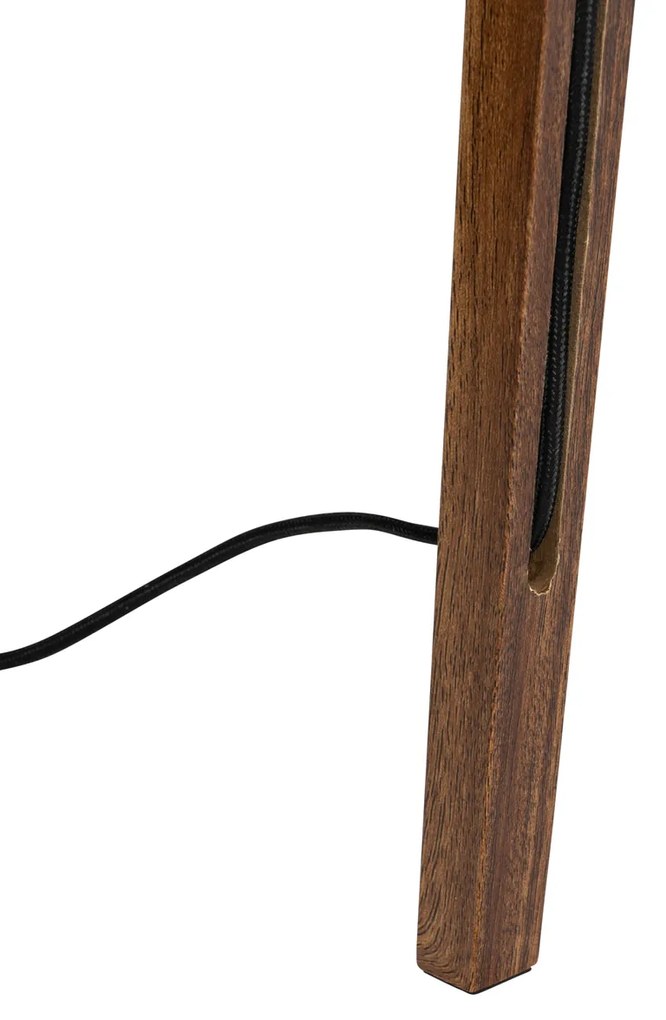 Rustykalna lampa podłogowa statyw orzechowe drewno - Tripod Classic Rustykalny / Vintage Oswietlenie wewnetrzne