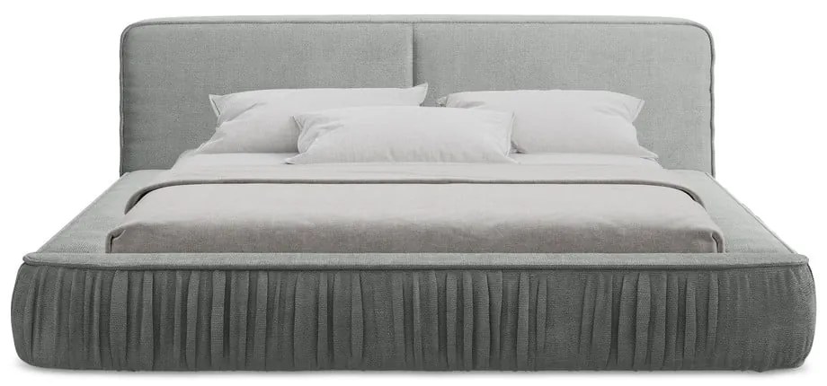 Szare tapicerowane łóżko dwuosobowe ze schowkiem i stelażem 160x200 cm Keoni – Makamii
