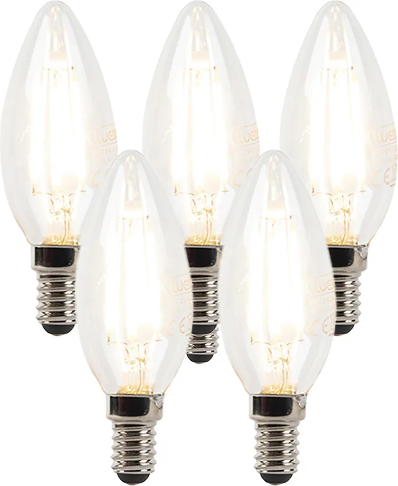 Zestaw 5 żarówek LED E14 ściemnialnych świec B35 przezroczystych 3W 250lm 2700K