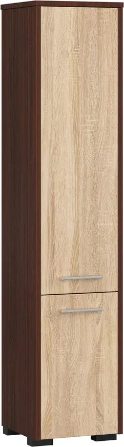 Regał łazienkowy z drzwiczkami wenge + dąb sonoma T2-W25