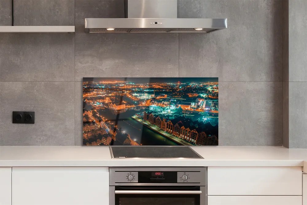 Panel szklany do Kuchni Nocna Panorama nad Motławą