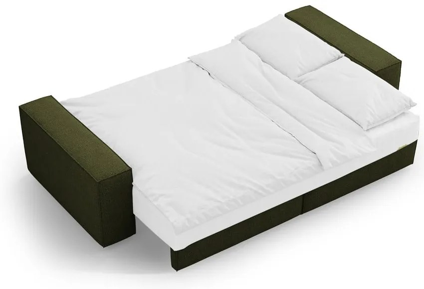 Ciemnozielona rozkładana sofa z materiału bouclé 247 cm Jodie – Micadoni Home