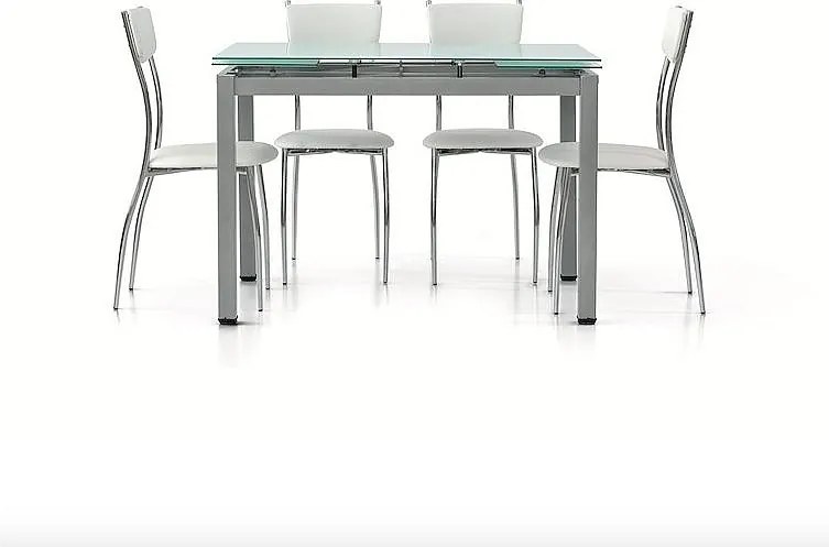 Szary metalowy stół z wysuwanym białym szklanym blatem 110x70cm - RAPALLO