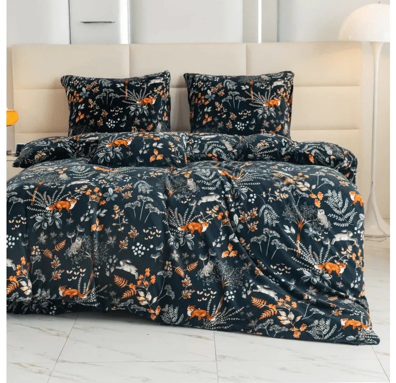 PrzytulneMieszkanie.pl PrzytulneMieszkanie.pl PrzytulneMieszkanie.pl Zestaw pościeli z mikropluszu THE FOX AND THE HARE ciemnozielony + prześcieradło z mikropluszu SOFT 90x200 cm białe, pojedyncze łóżko