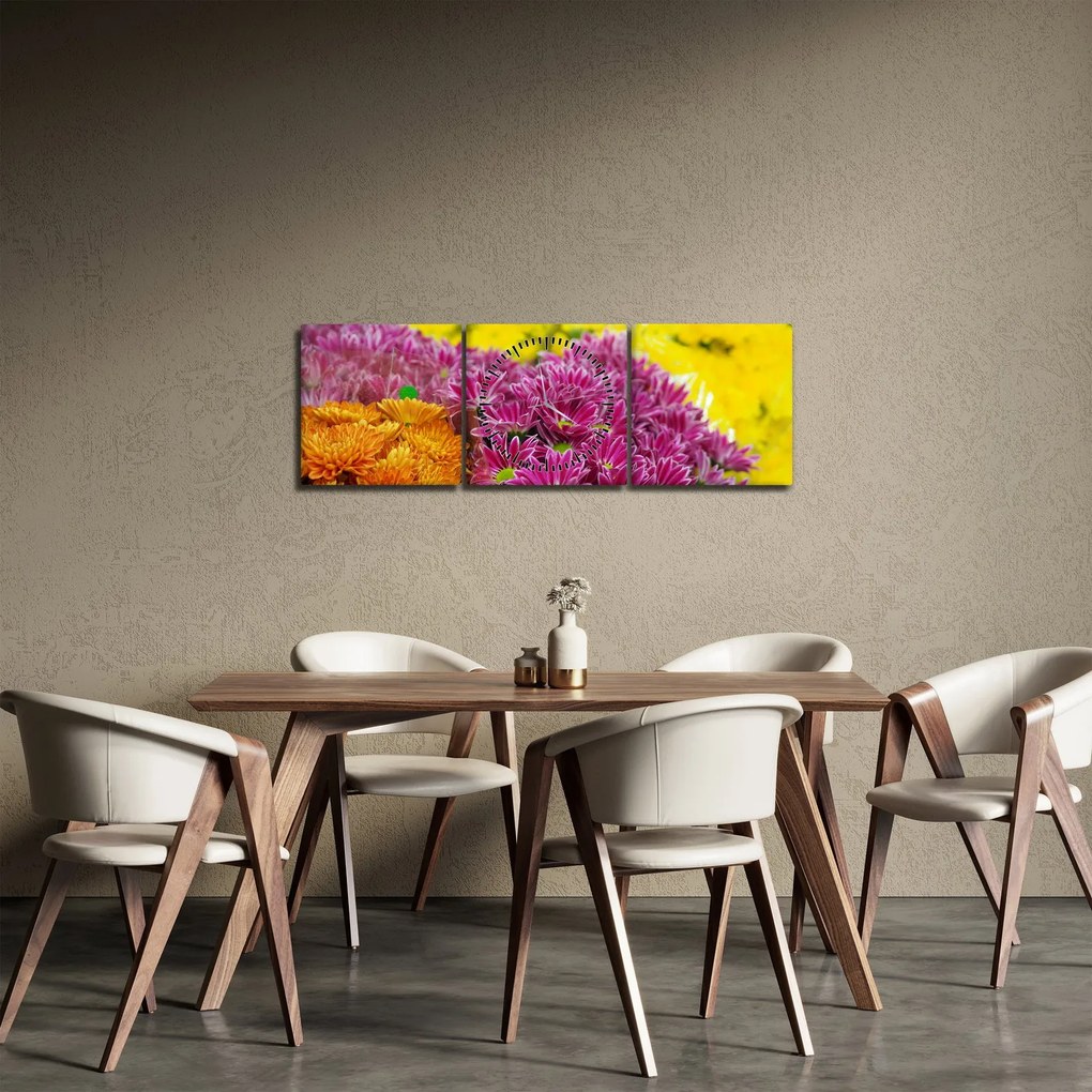 Obraz różowego kwiatu (z zegarem) (90x30 cm)