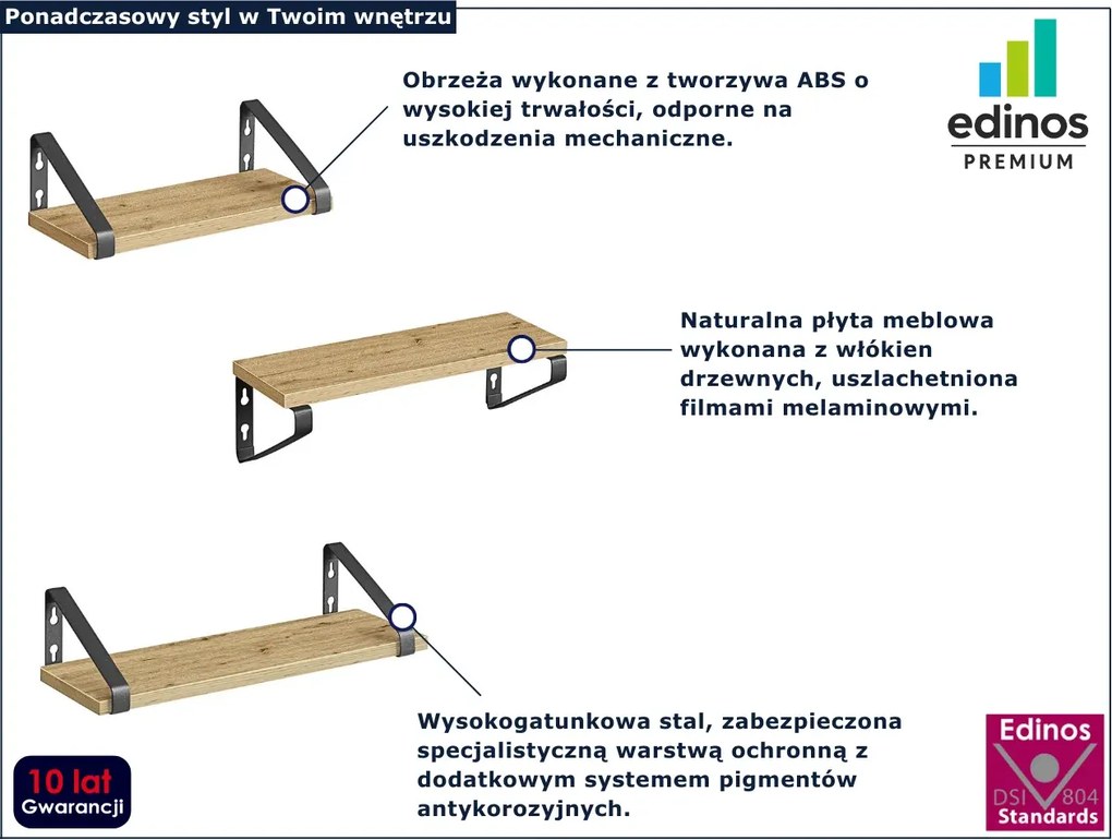 Zestaw 3 półek ściennych dąb artisan G7-L86