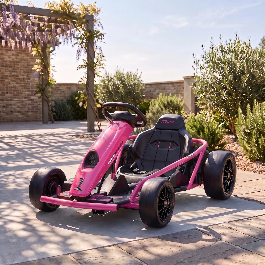 HOMCOM 24 V Elektryczny gokart dla dzieci do 13 km/h Gokart z funkcją driftu, drift-kart z 2 silnikami dla 8–12 lat Różowy | Aosom PL