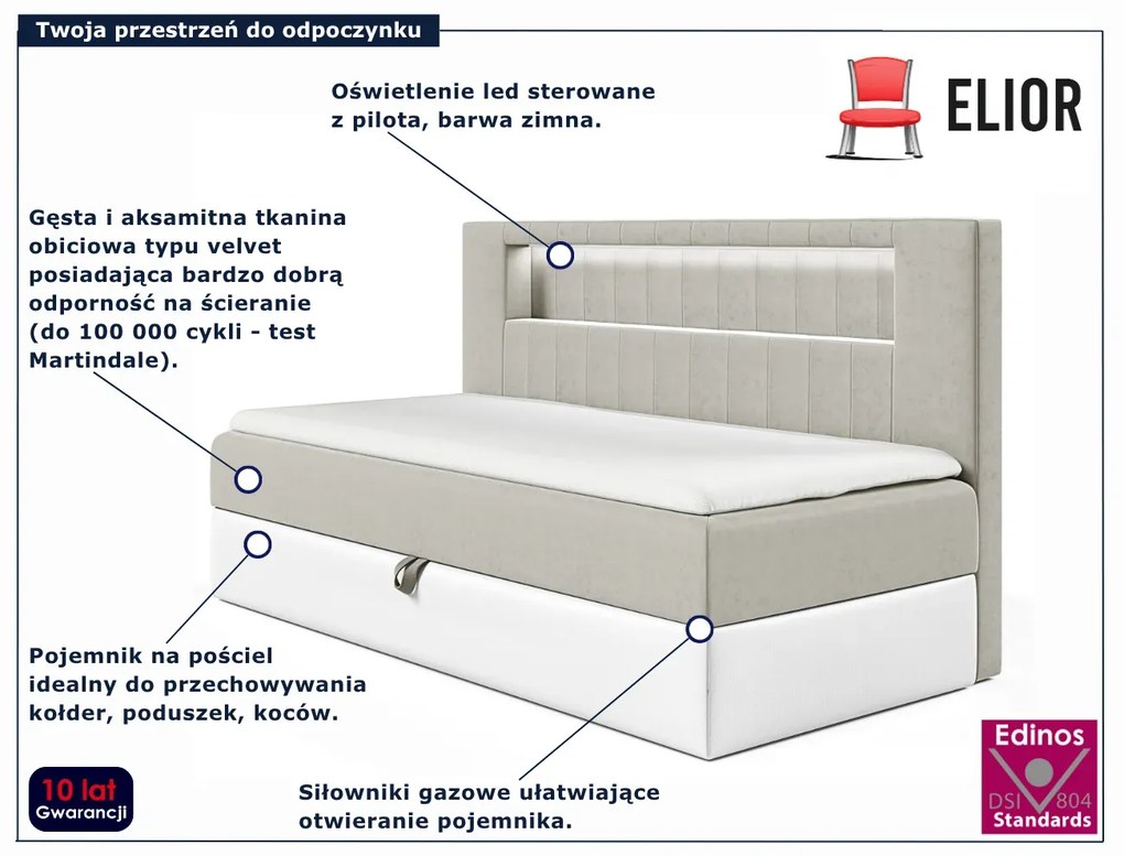 Jasnoszare łóżko kontynentalne z pojemnikiem 3 rozmiary E8-D29