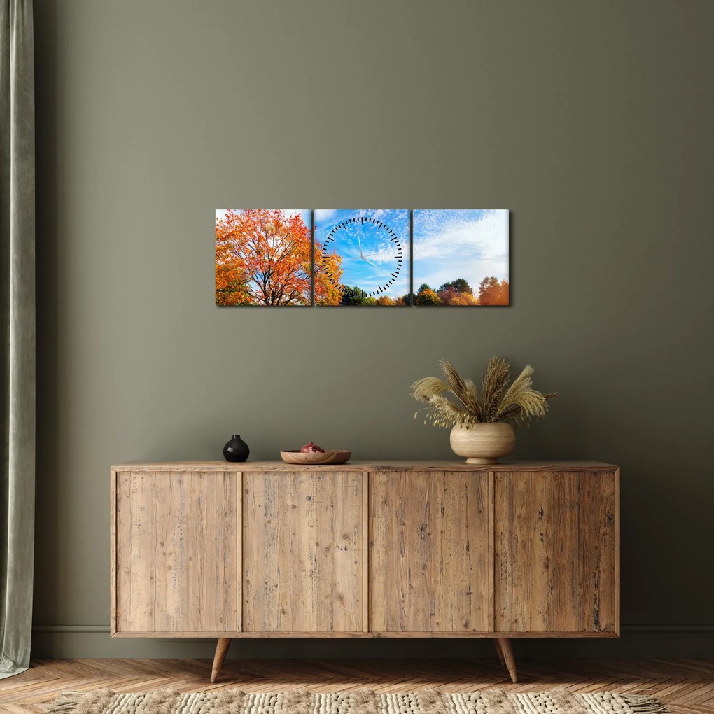 Obraz - Jesienny krajobraz (z zegarem) (90x30 cm)