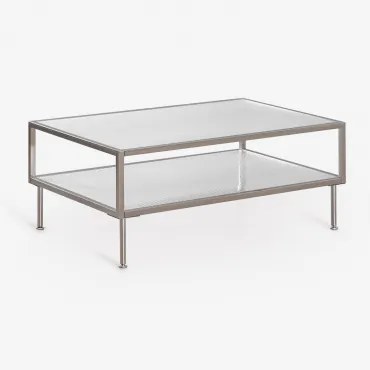 Rectangularny Stolik Kawowy Ze Stali I Szkła Paoline Chrome - Sklum
