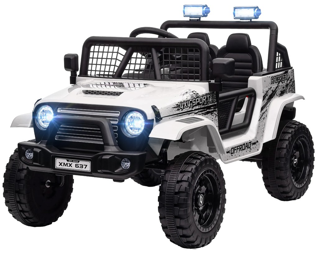 AIYAPLAY Elektryczny samochód dla dzieci z łagodnym zawieszeniem, sterowalny zdalnie, LED, klakson, 12V silniki, z tworzywa sztucznego i metalu, Biały