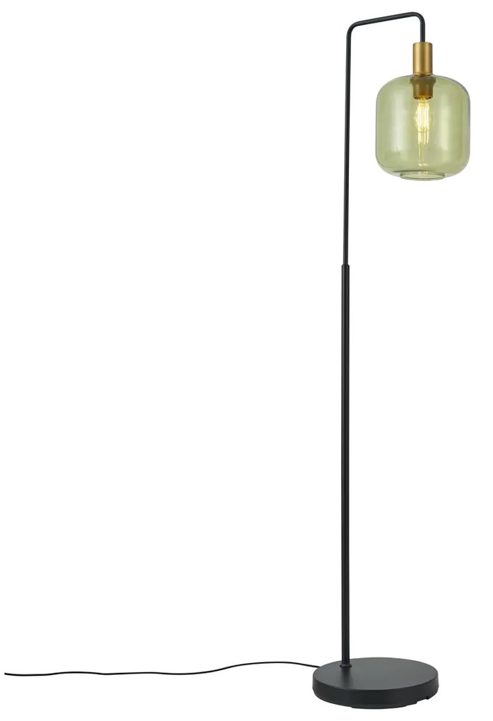 Lampa podłogowa w stylu Hotel Chic czarno-złota z zielonym szkłem - Zuzanna