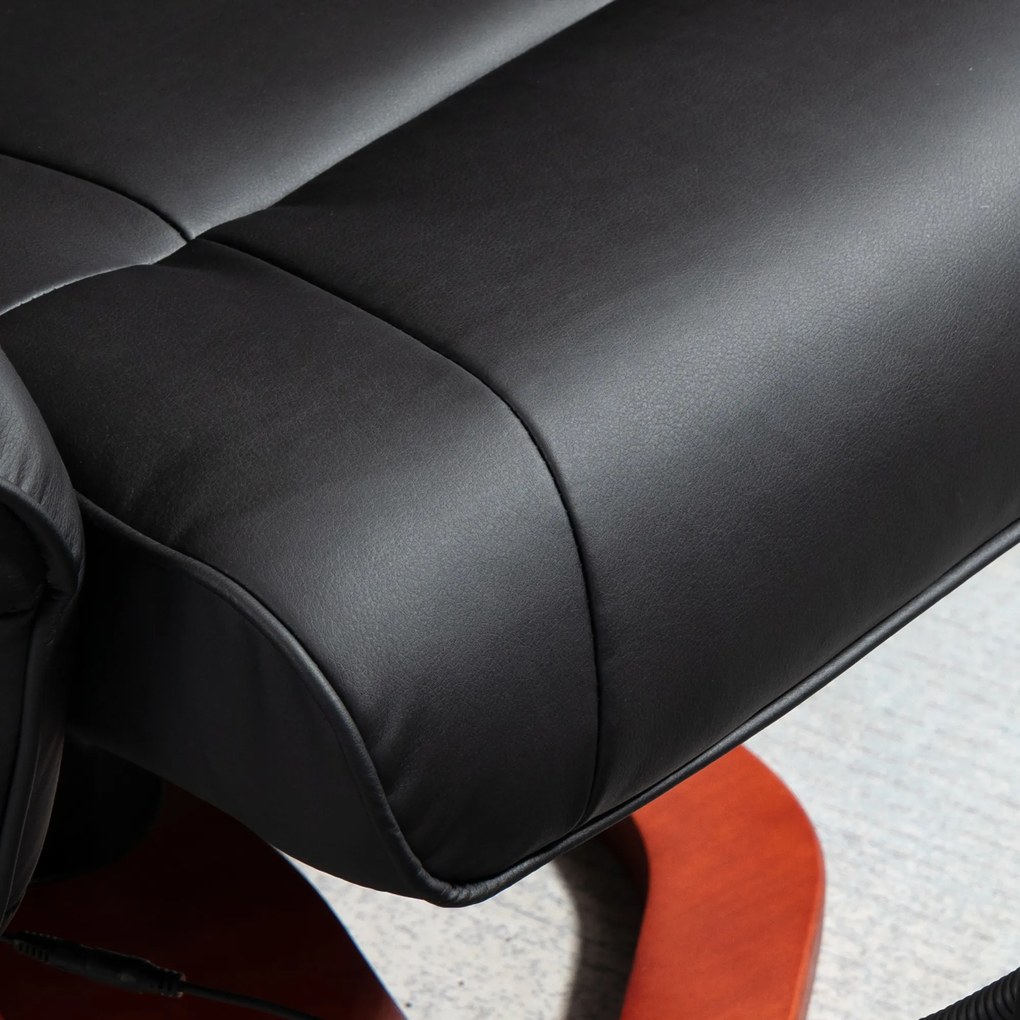 HOMCOM Fotel Masujący z Podnóżkiem, 10 Punktów Masujących, Funkcją Leżenia, Obrotowym Siedziskiem, Czarny, 73 x 83 x 106cm