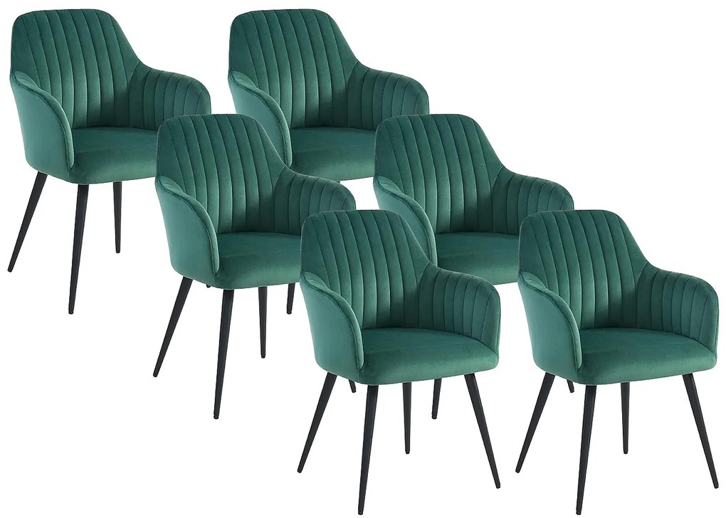 Zestaw 6 krzeseł z podłokietnikami z weluru i czarnego metalu - Zielony - ELEANA