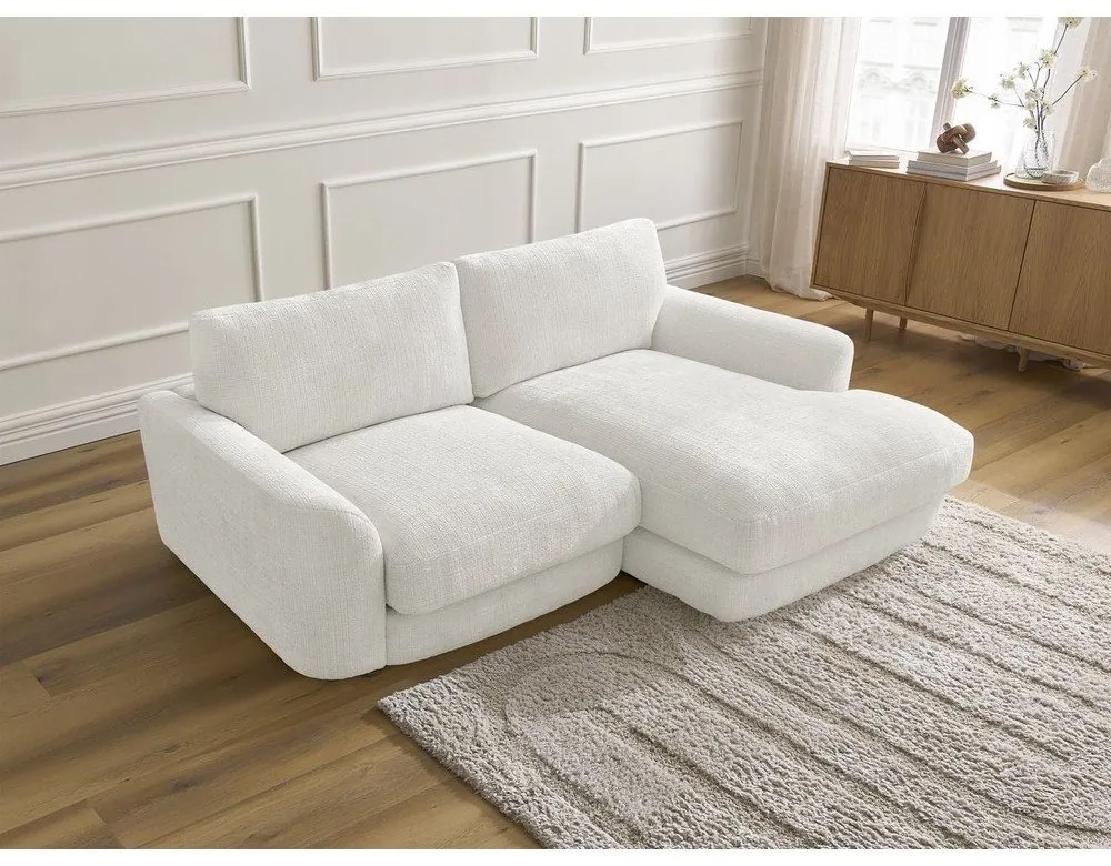 Biały narożnik z tkaniny szenilowej (prawostronny/z szezlongiem) Leonore – Bobochic Paris