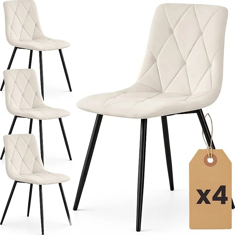 4x Welurowe krzesło tapicerowane pikowane Beżowe MILO Czarne nogi