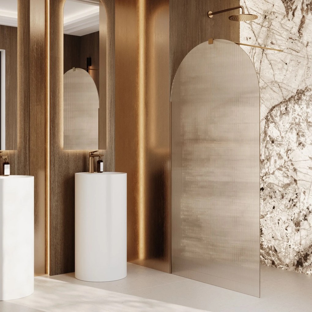 Ścianka prysznicowa WALK IN FIX przezroczysta półokrągła ryflowana 8 mm ARTE WELLE Oval Clear MASSI | Różne rozmiary : Kolor profili kabiny - chrom / srebrny, Szerokość ścianki - 80 cm, Typ montażu - WALK in FIX (Do ściany)