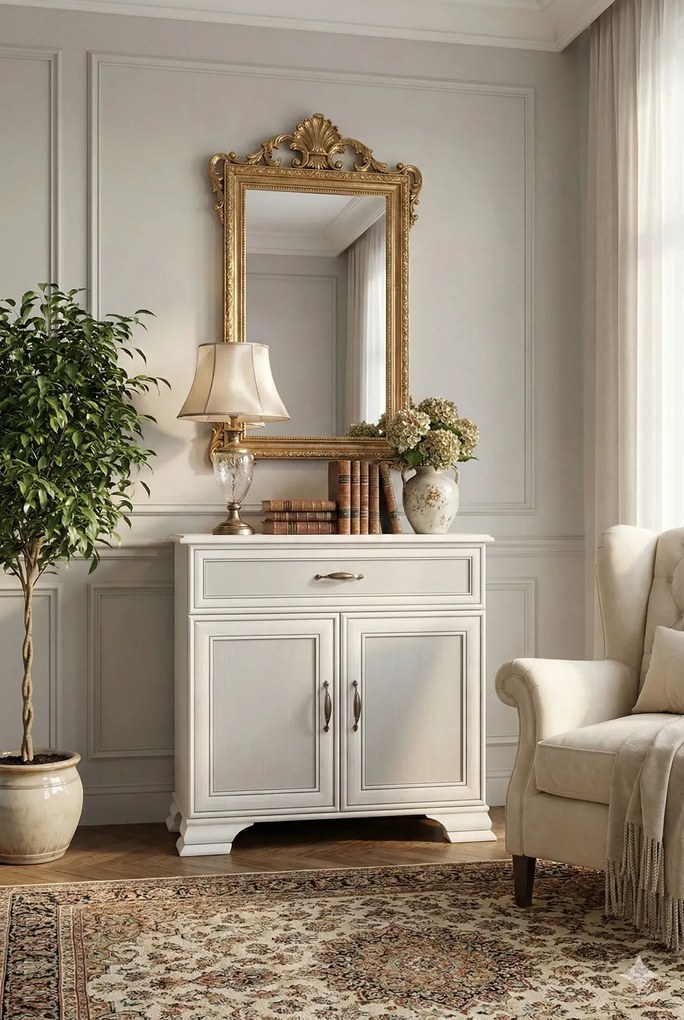 Komoda klasyczna z szafką i szufladą fineline crema H0-A13