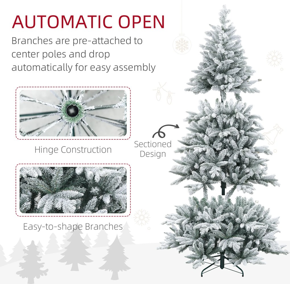 HOMCOM Choinka 180 cm, pokryta śniegiem, ognioodporna, z metalową podstawą, formowalne gałęzie, Zielona | Aosom PL