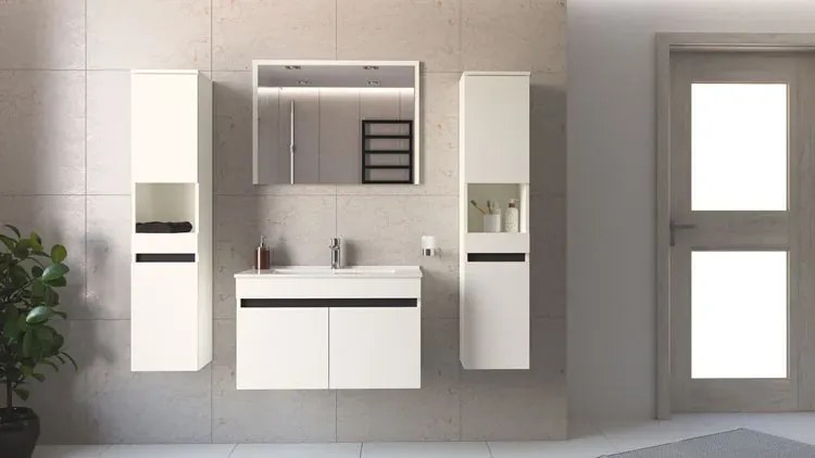 Prostokątne minimalistyczne lustro w białej ramie 80 cm R8-F39