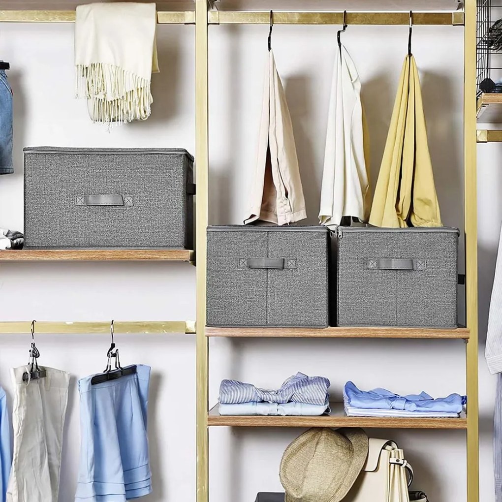 Pudełka do przechowywania ELVIS, 3 szt., 40x30x25cm, szare SongmicsHome