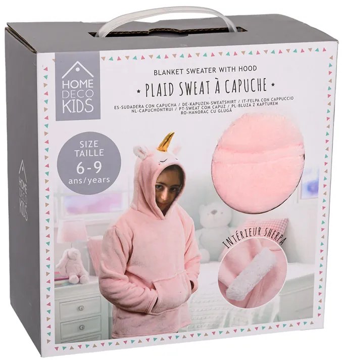 Dziecięcy koc bluza z rękawami i kapturem HOODIE UNICORN różowy