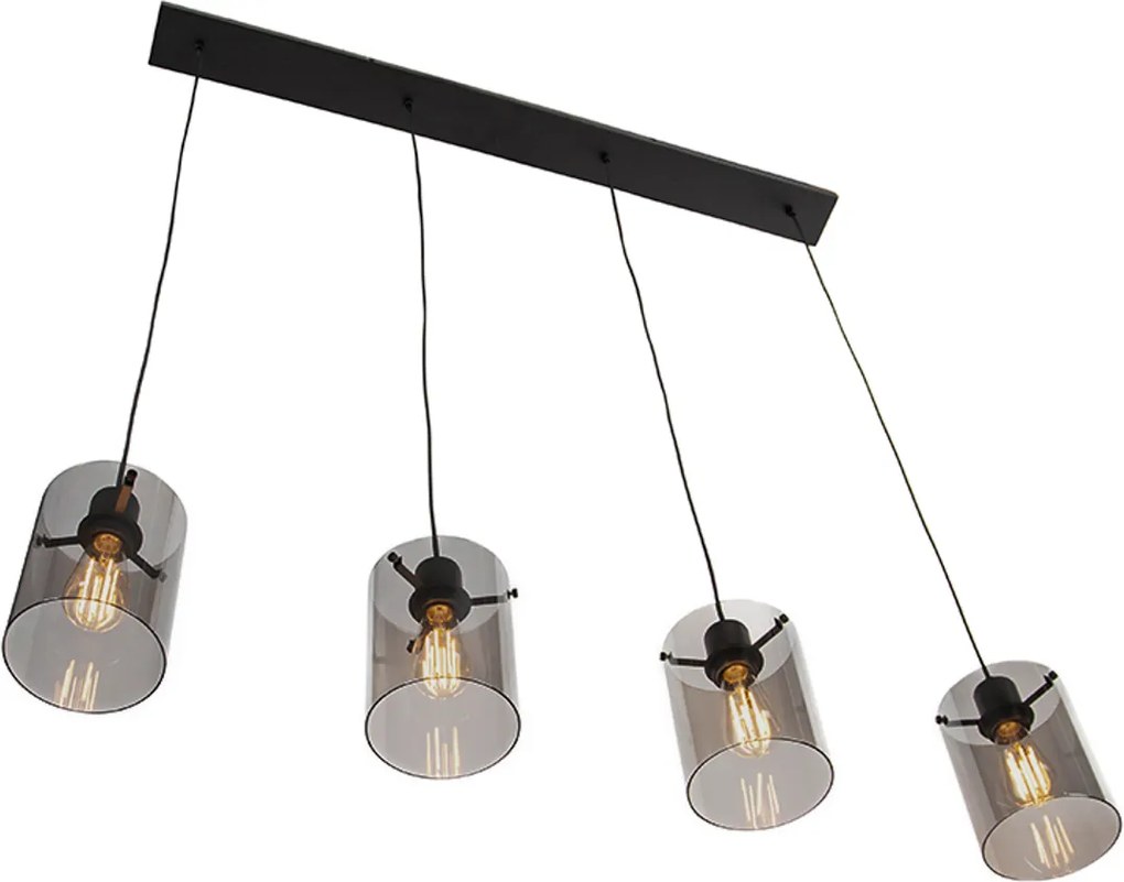 Designerska lampa wisząca czarna z dymionym szkłem 4 światła - Dome