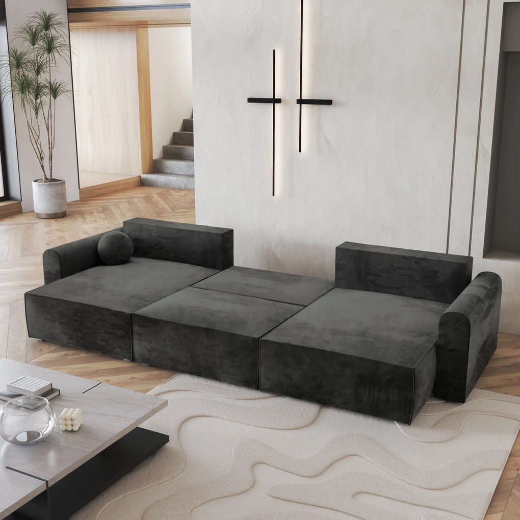 Masseno Narożnik FENTO z funkcją spania i pojemnikiem na pościel Narozniki U, Rozkładana sofa - Czarny, MONOLITH 95