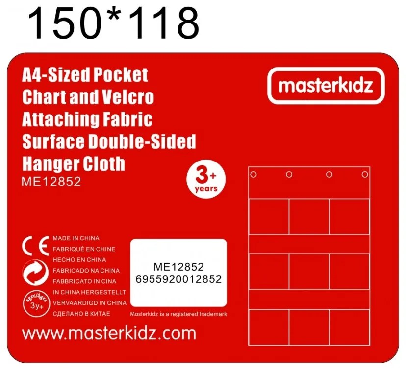 Masterkidz materiałowy arkusz do wieszania z kieszonkami na książki i obrazki niebieski