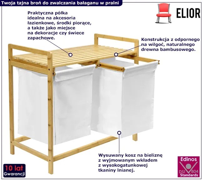 Biały podwójny bambusowy kosz na pranie P5-H29